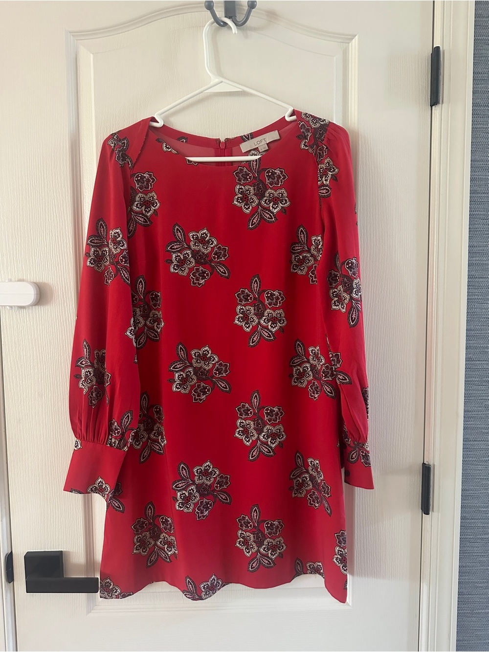 LOFT Red Floral Mini Shift Dress